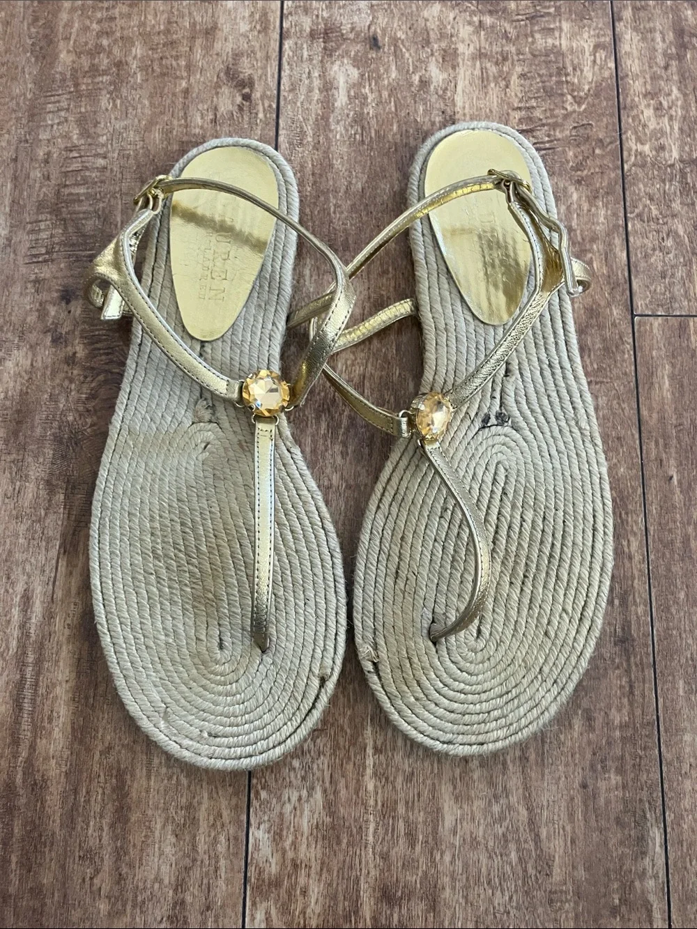 Lauren Ralph Lauren Gold T-Strap Jeweled Sandals